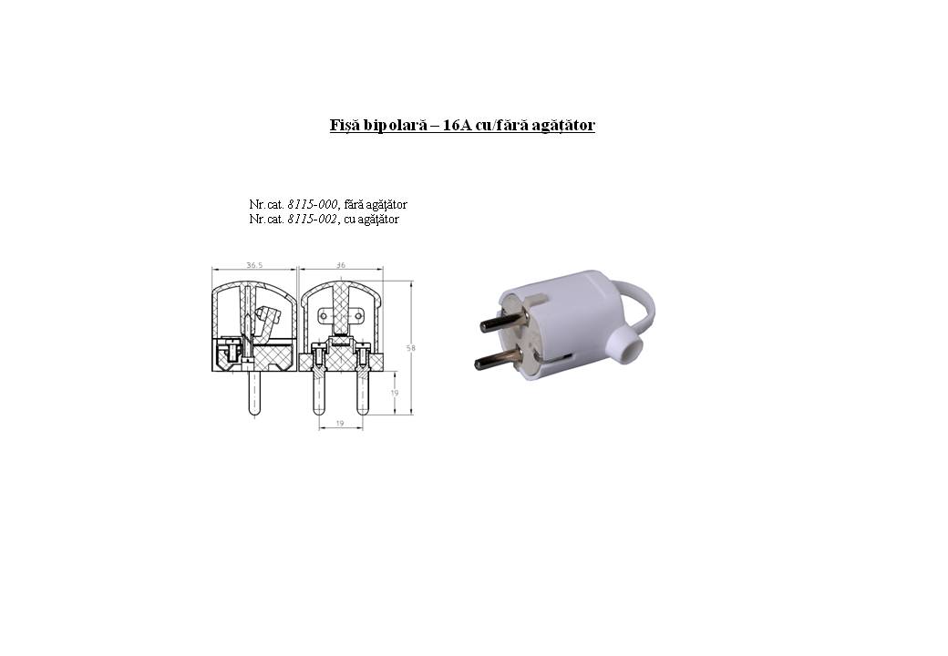 Fisa bipolara - 16A cu si fara agatator